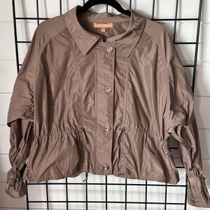 VTG Ellen Tracy Button Front Military Jacket Womens XL‎ Tan Peplum